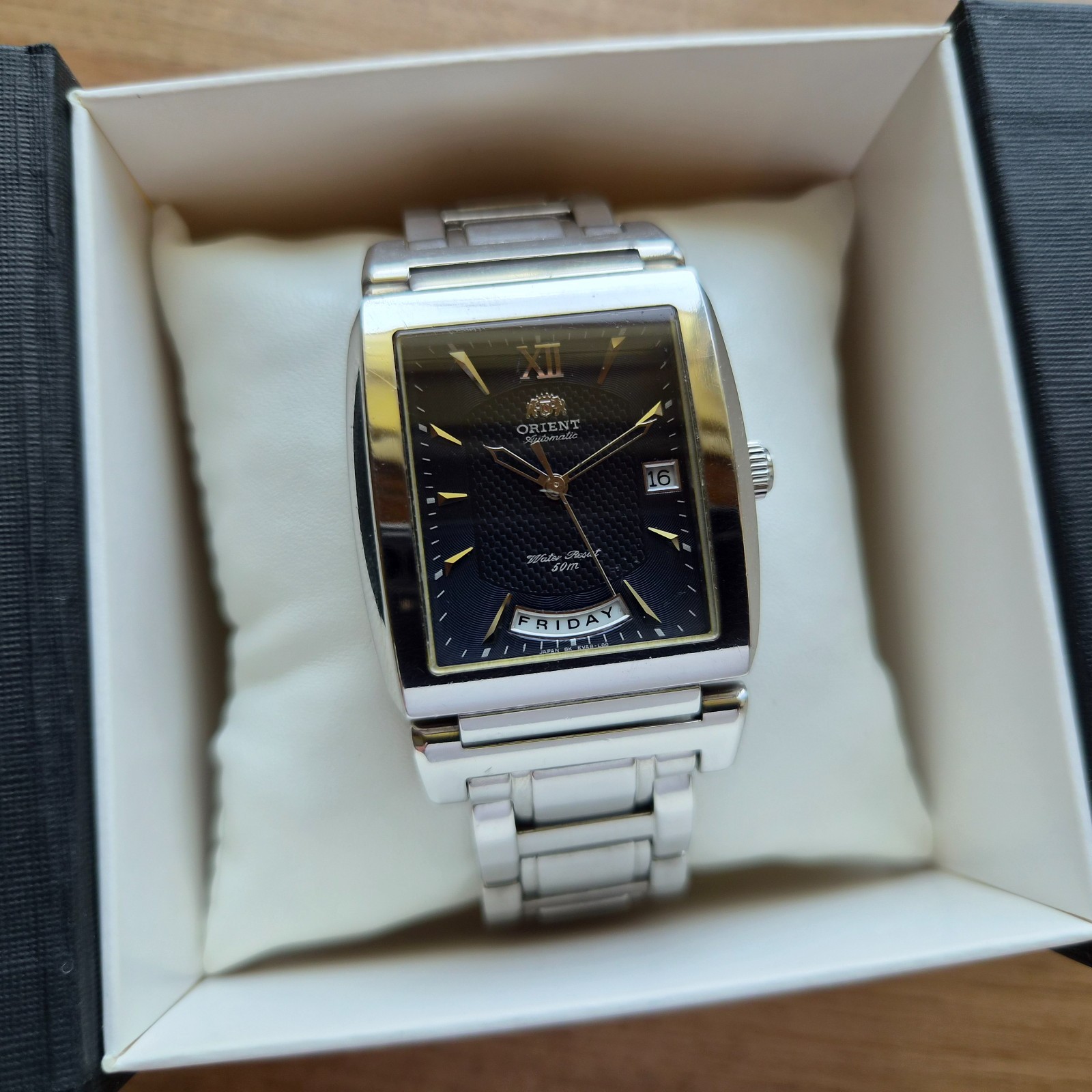 Orient President square watch Day date Automatic mechanical Japan blue watch