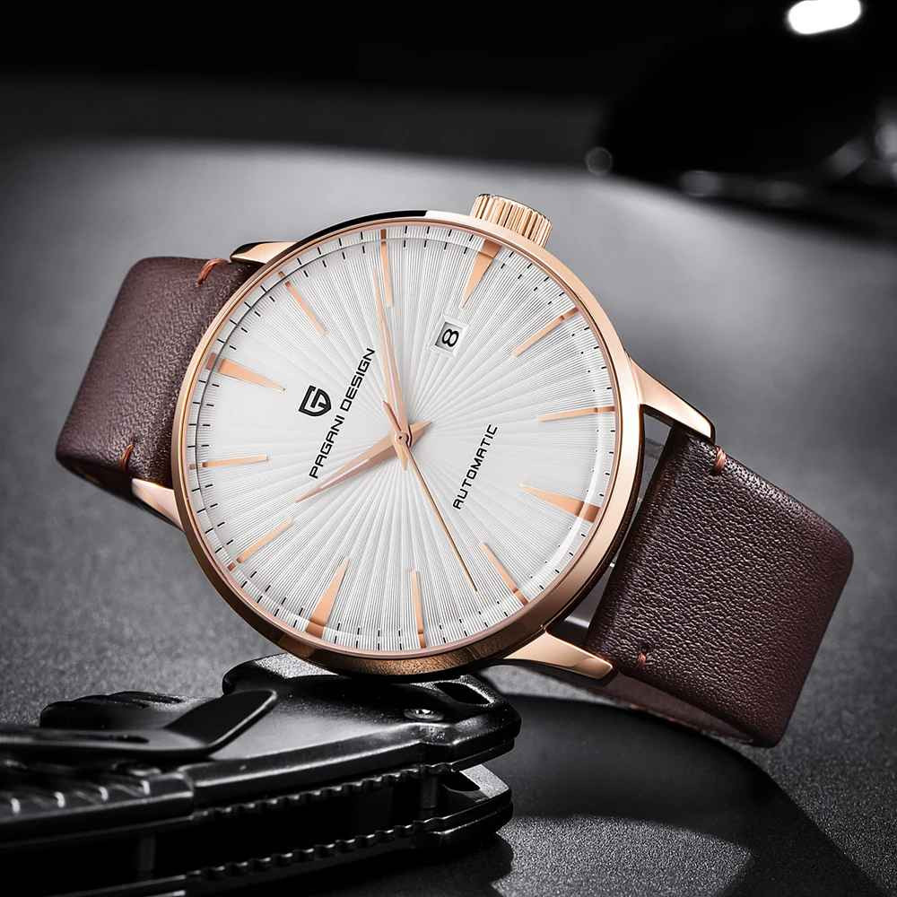 PAGANI DESIGN Men’s Automatic Mechanical Watch Gold Leather Waterproof