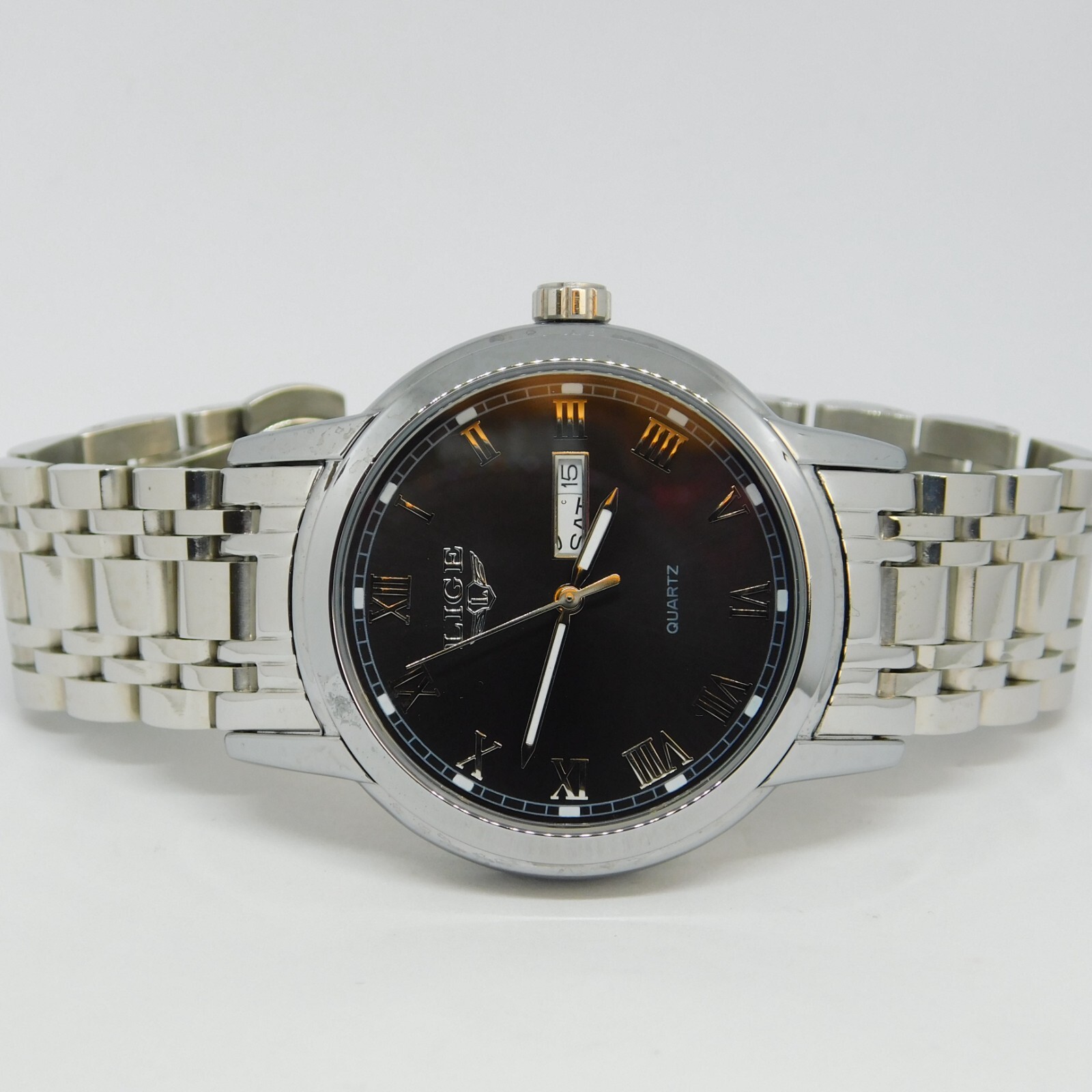 LIGE Dream 1853 All Stainless Steel Quartz Analog Men’s Watch Sz. 6″ New Battery