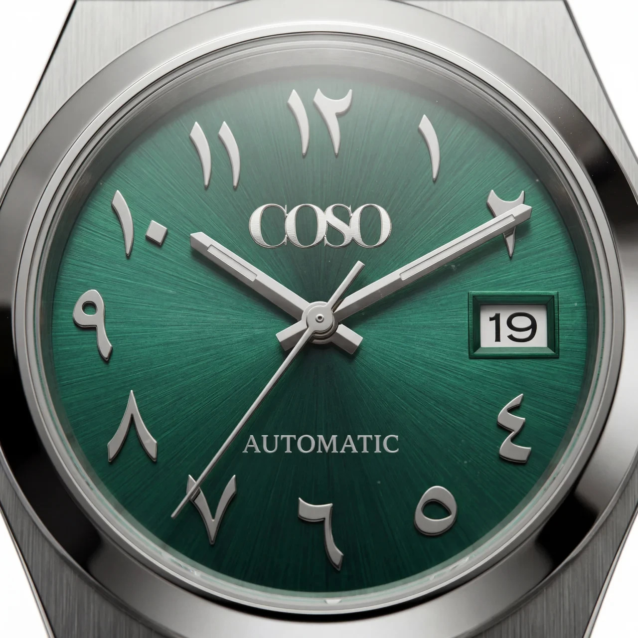 COSO Tolaris Automatic Watch Green Dial Eastern Arabic Numerals Steel Bracelet