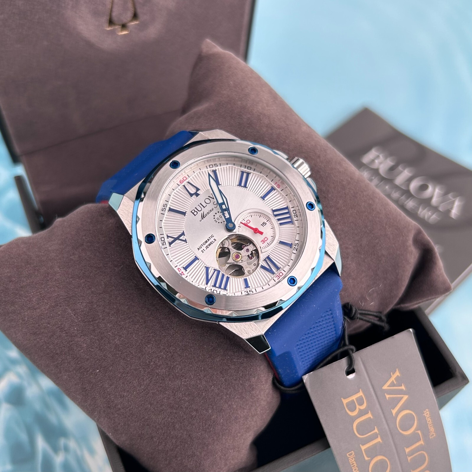 Bulova Marine Star Series A Blue Strap/98A225 Men’s Chronograph Auto Watch 45mm
