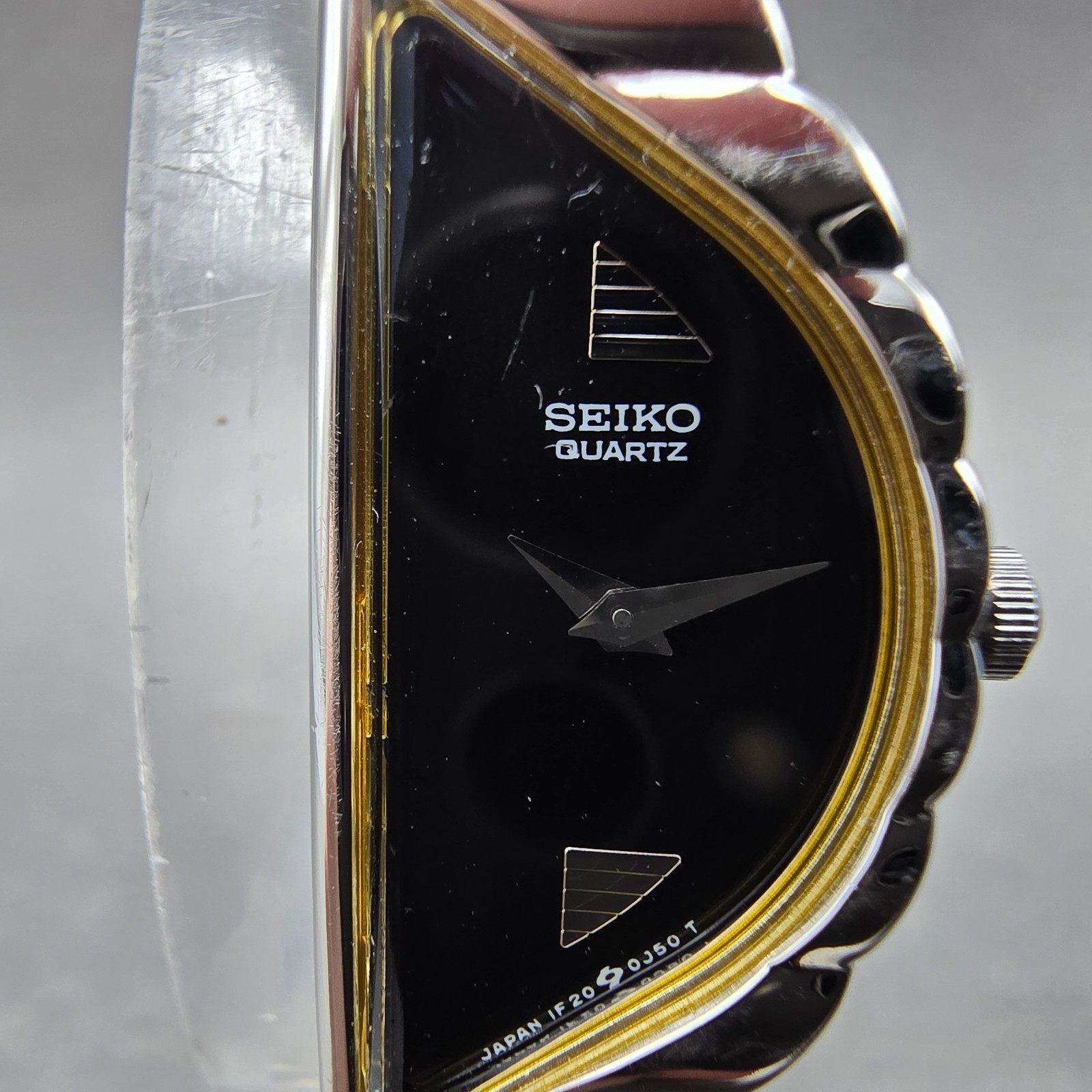 Seiko Halfmoon Watch Women 14mm Black Dial Silver Tone Asymmetrical New Battery