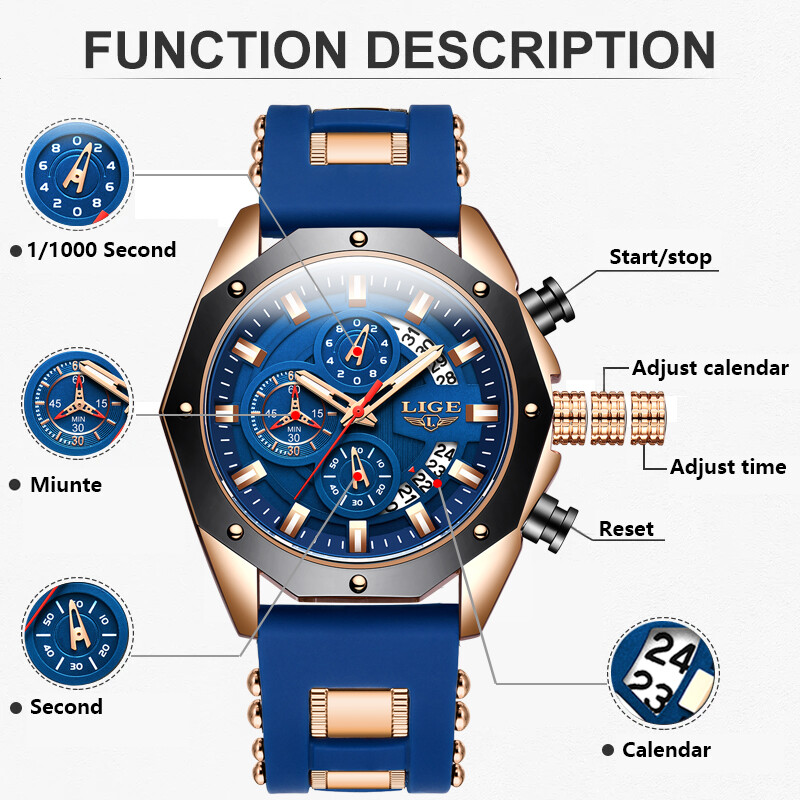 LIGE Men’s Watch Quartz Analog Luminous 3ATM Waterproof Luxury Casual Wristwatch