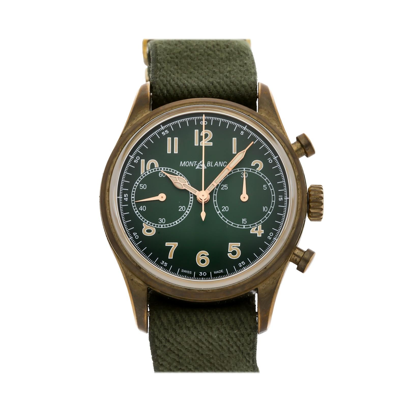 Montblanc 1858 Chronograph Bronze Auto 42mm Green Dial Mens Watch 119908