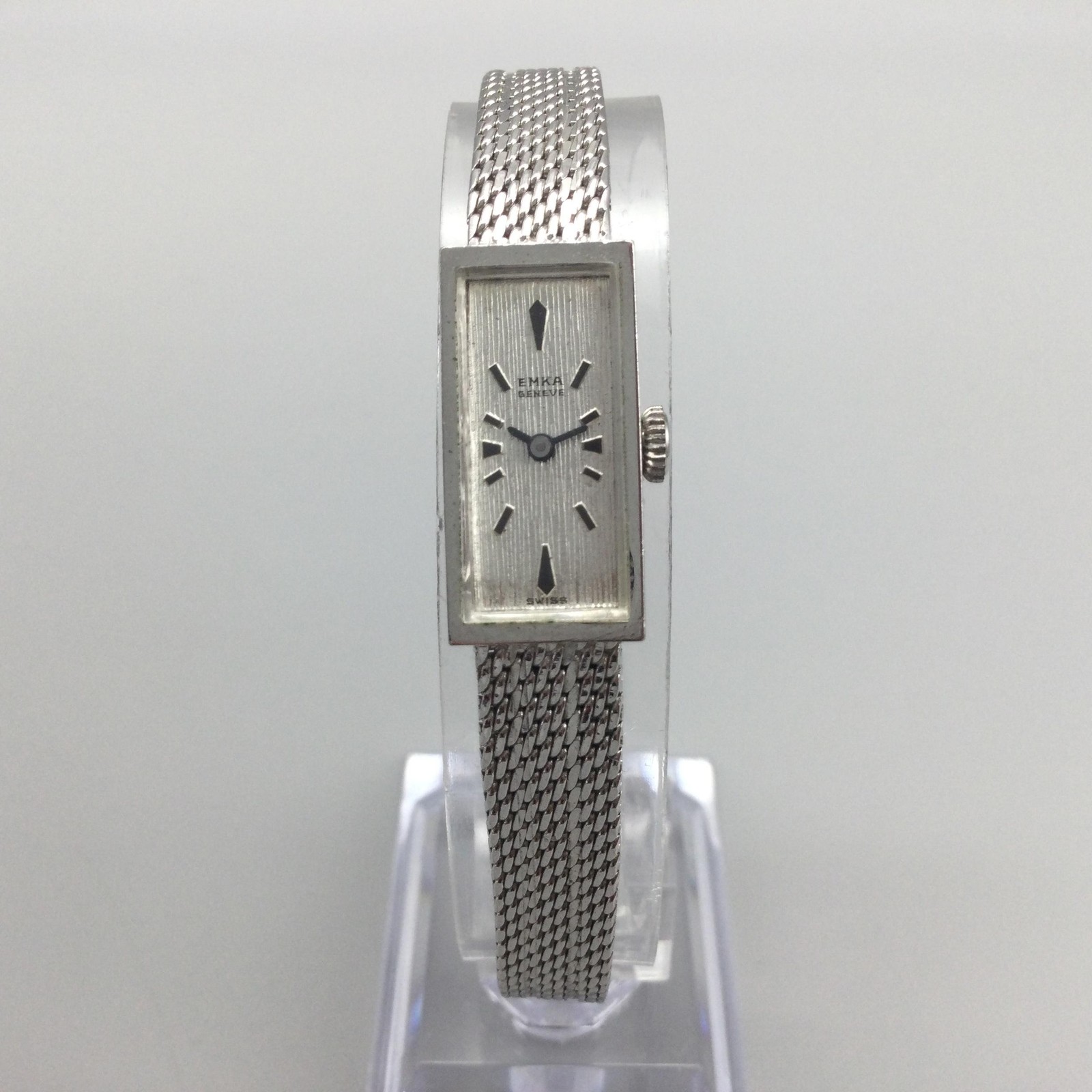 Vintage EMKA Geneve Womens Watch 12mm Silver Tone Mesh Rectangle Dial 3-509