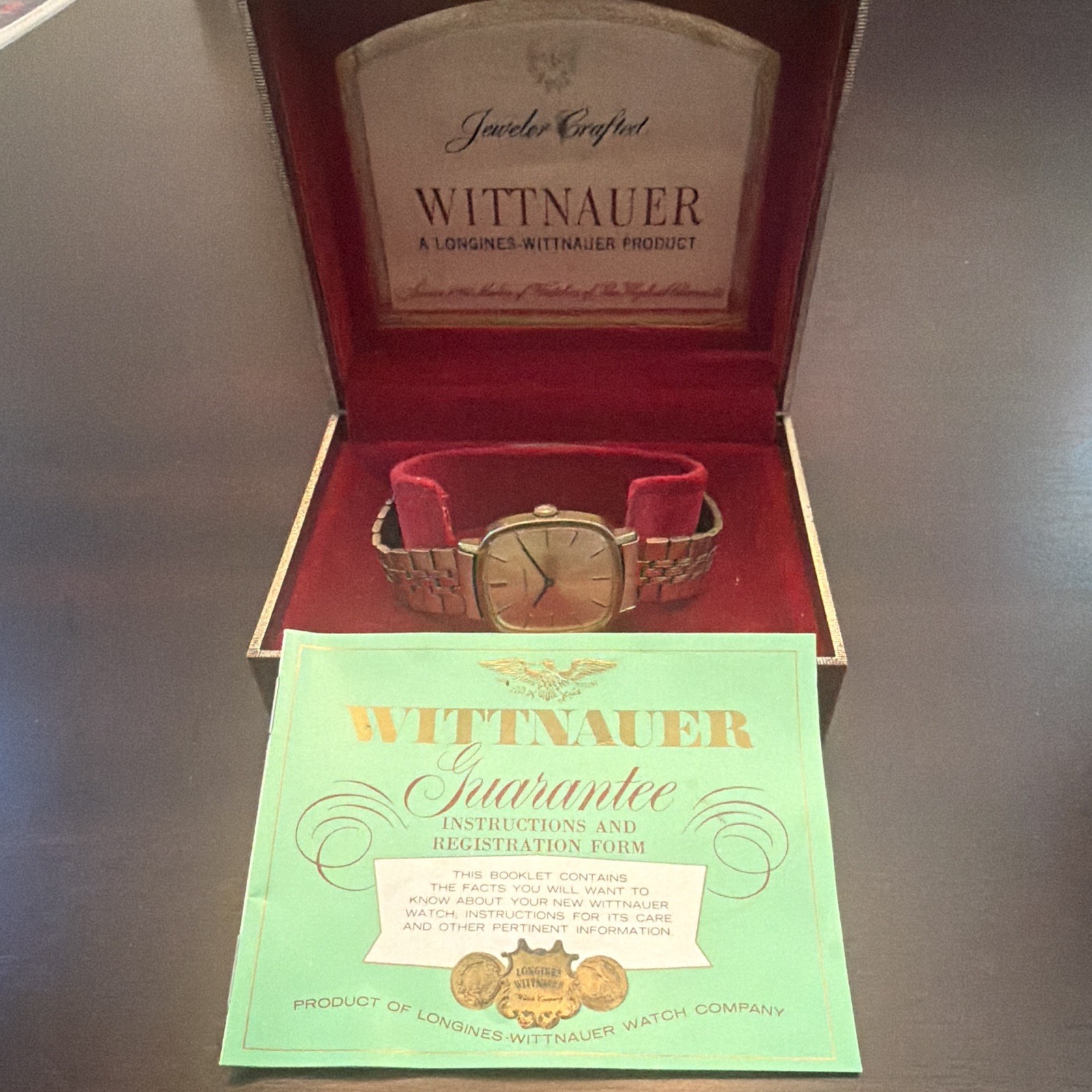 Vintage 1973 Wittnauer Commodore Manual Wind ETA 17 Jewel Full Set Box Papers
