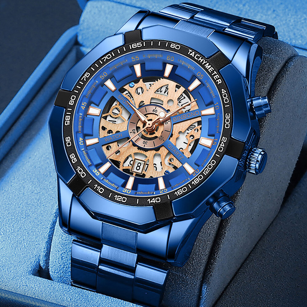 BINBOND Luxury Mens Stainless Steel Wtach Waterproof Date Quartz Wrist Watches
