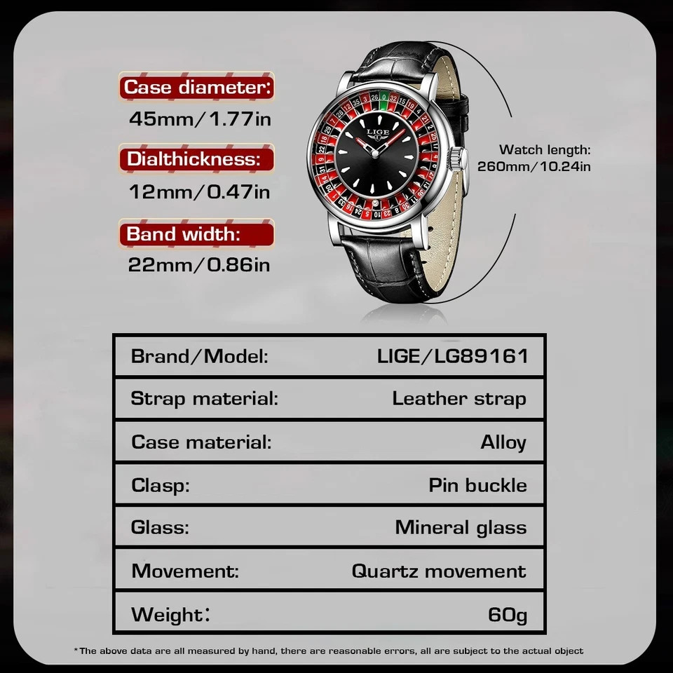 LIGE Mens Watch Quartz Chronograph Leather Strap Luminous Luxury Man Wristwatch