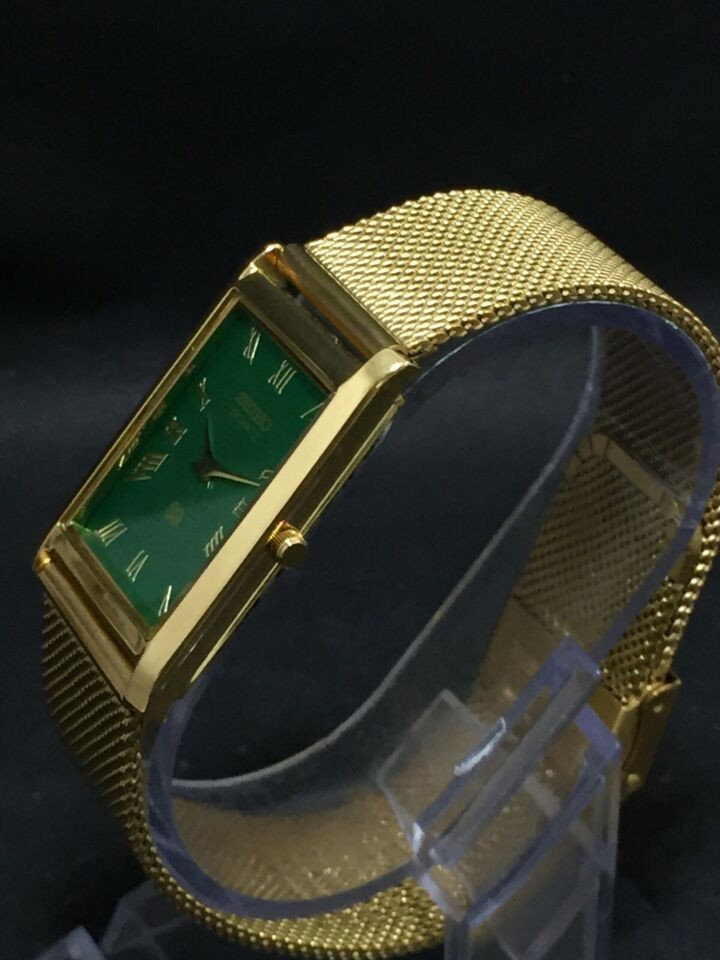 Vintage Seiko Slim Quartz Japan Made Green Dial Gold Plated Men’s Wrist Watch