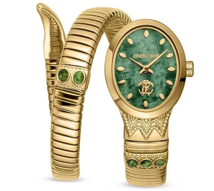 Roberto Cavalli Women’s RC5L104M0025 22mm Gold IP Snake Bracelet Watch