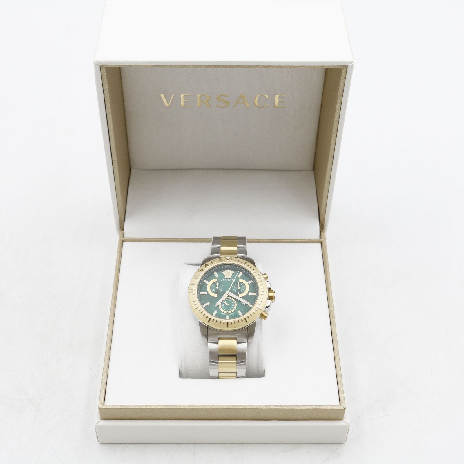 Versace VE2E00421 New Chrono green silver gold Stainless Steel Men’s Watch NEW