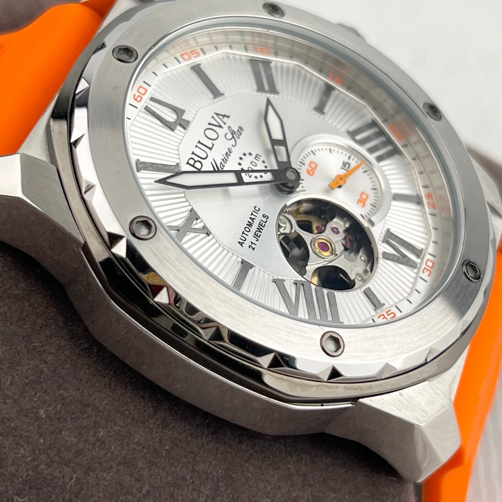 Bulova Marine Star Automatic 45mm White Dial Rubber Strap Men’s Watch 98A226