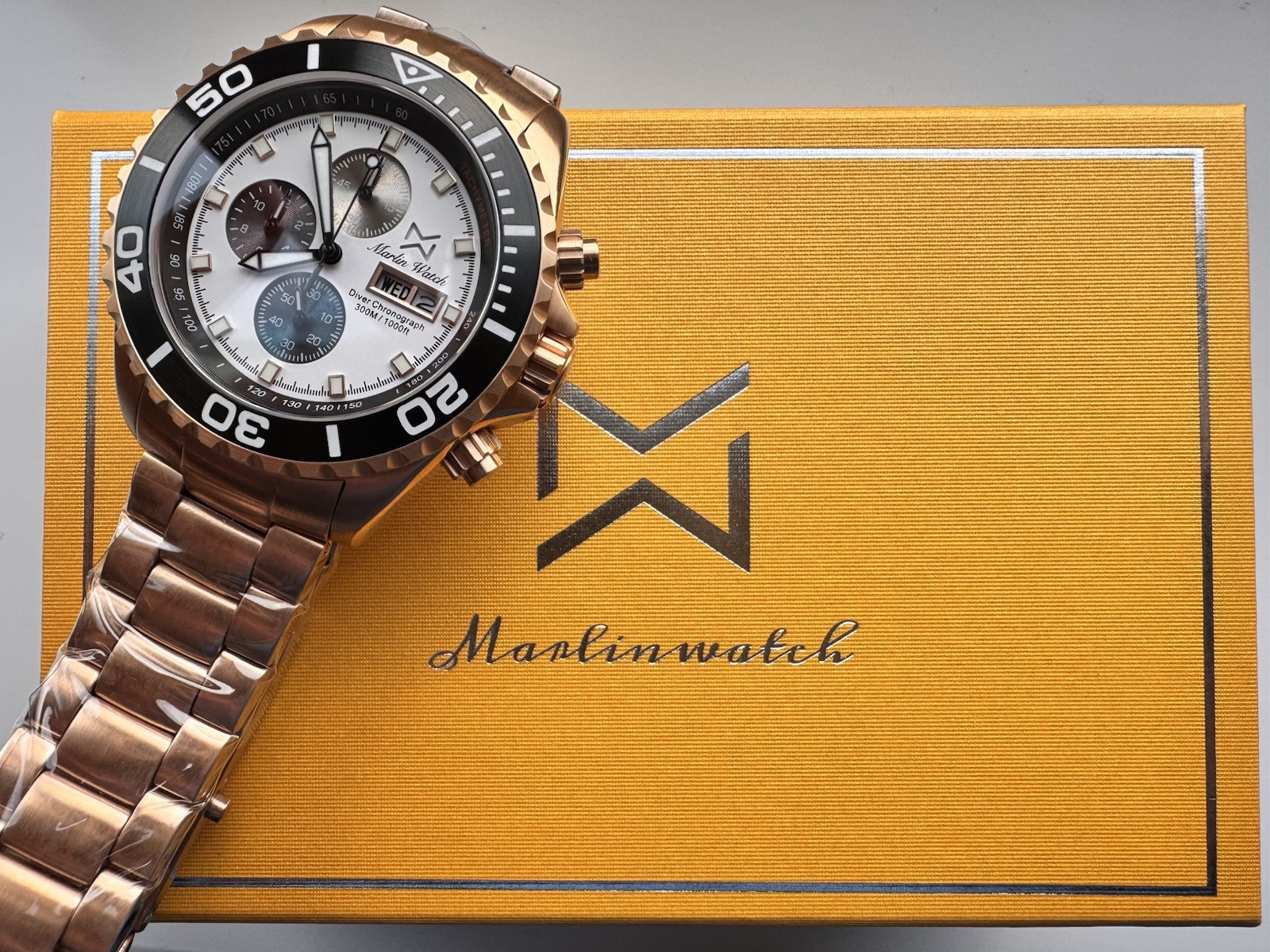 Mens Diver watch chronograph MARLINWATCH Sapphire BGW9 🐟 SCREW DOWN CROWN 👑