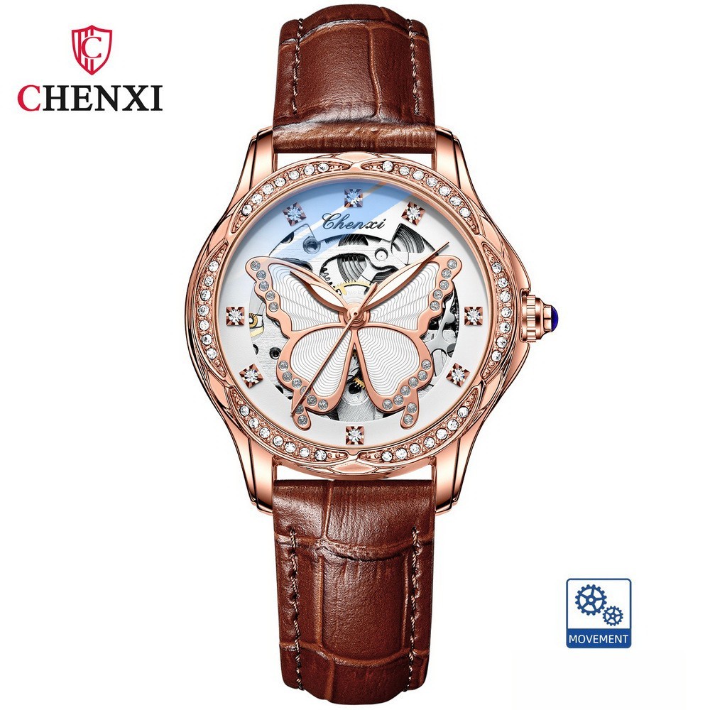 CHENXI Women’s Butterfly Dial Hollow Out Zircon Automatic Mechanical Wristwatch