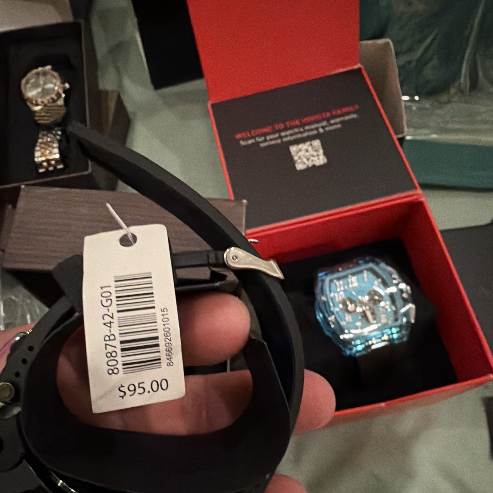 Rocawear Quartz Chronograph Wristwatch Black Dial Multicolor Bezel Rubber Strap