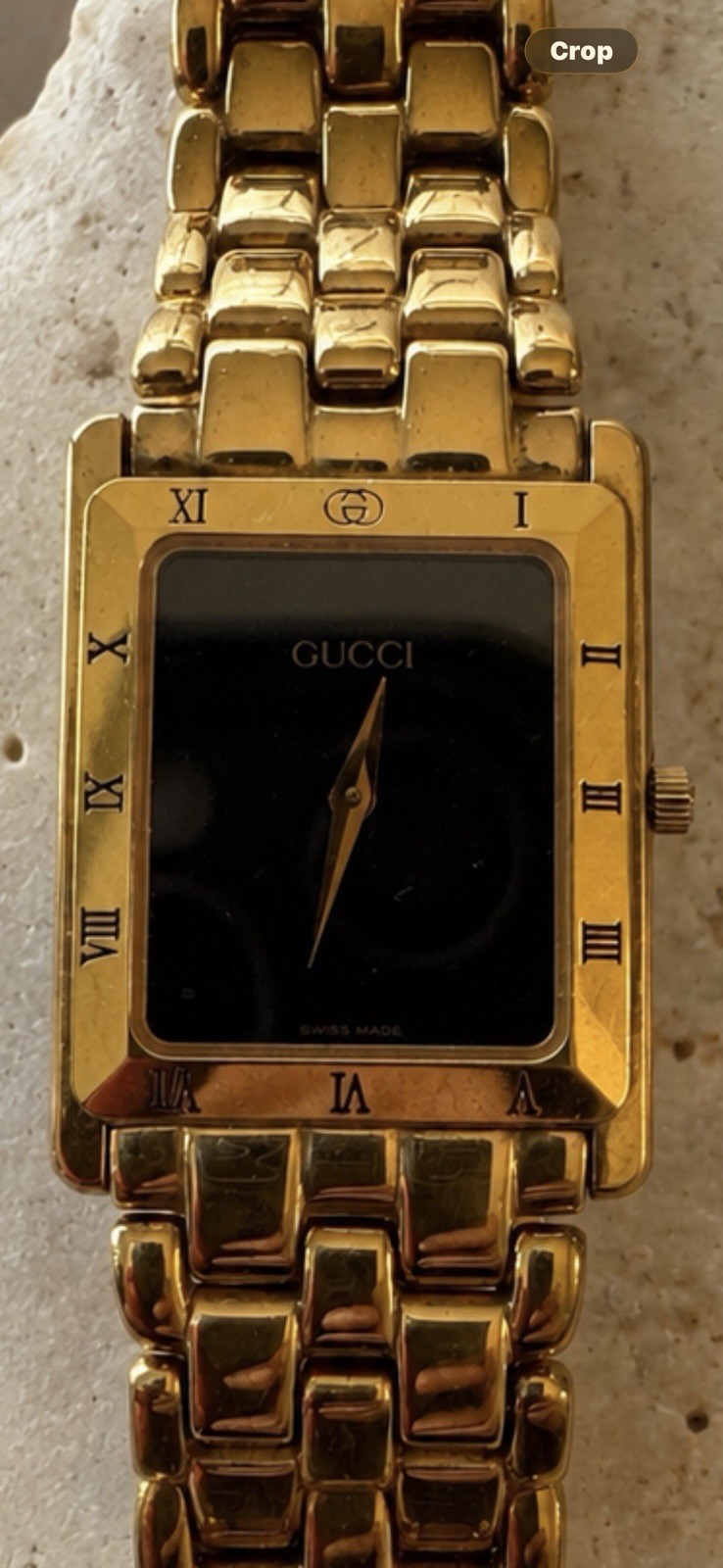 Vintage Gucci 4200M Men’s Swiss Quartz Gold Plated Tank Watch Black Dial EUC