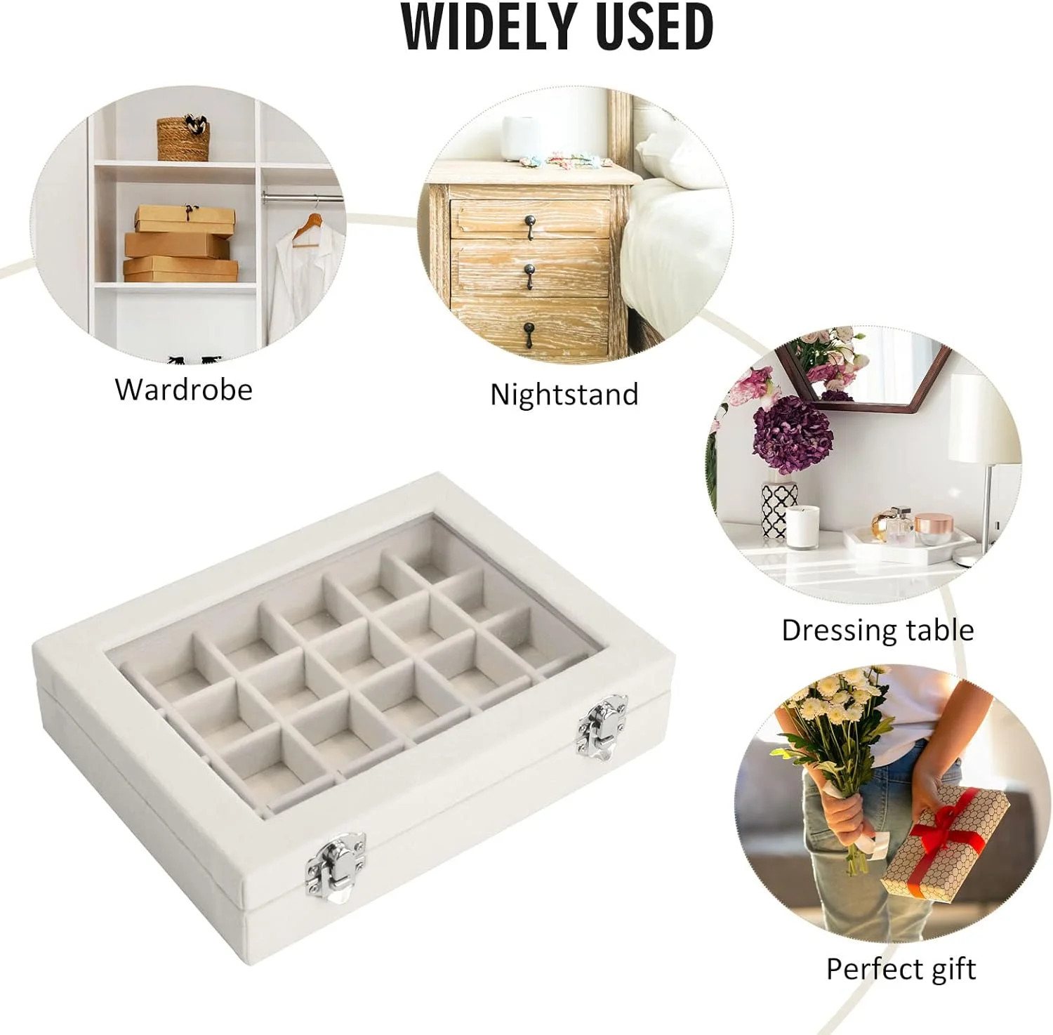 Velvet Jewelry Box 24 Grid – Ring/Earrings Organizer, Storage Case for Women