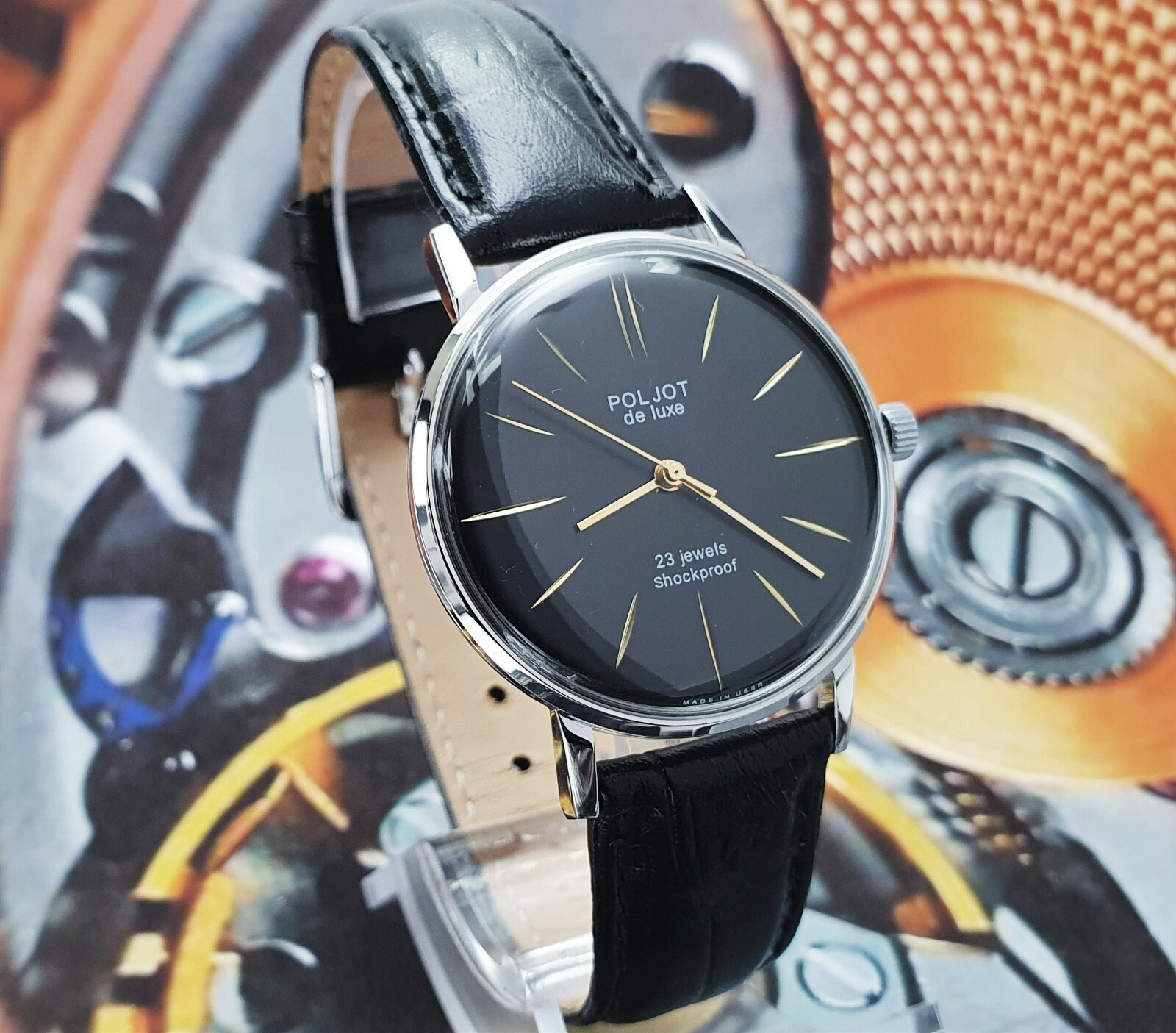 Vintage Watch Poljot De Luxe ULTRA SLIM Black Dial Dress Men’s WristWatch USSR