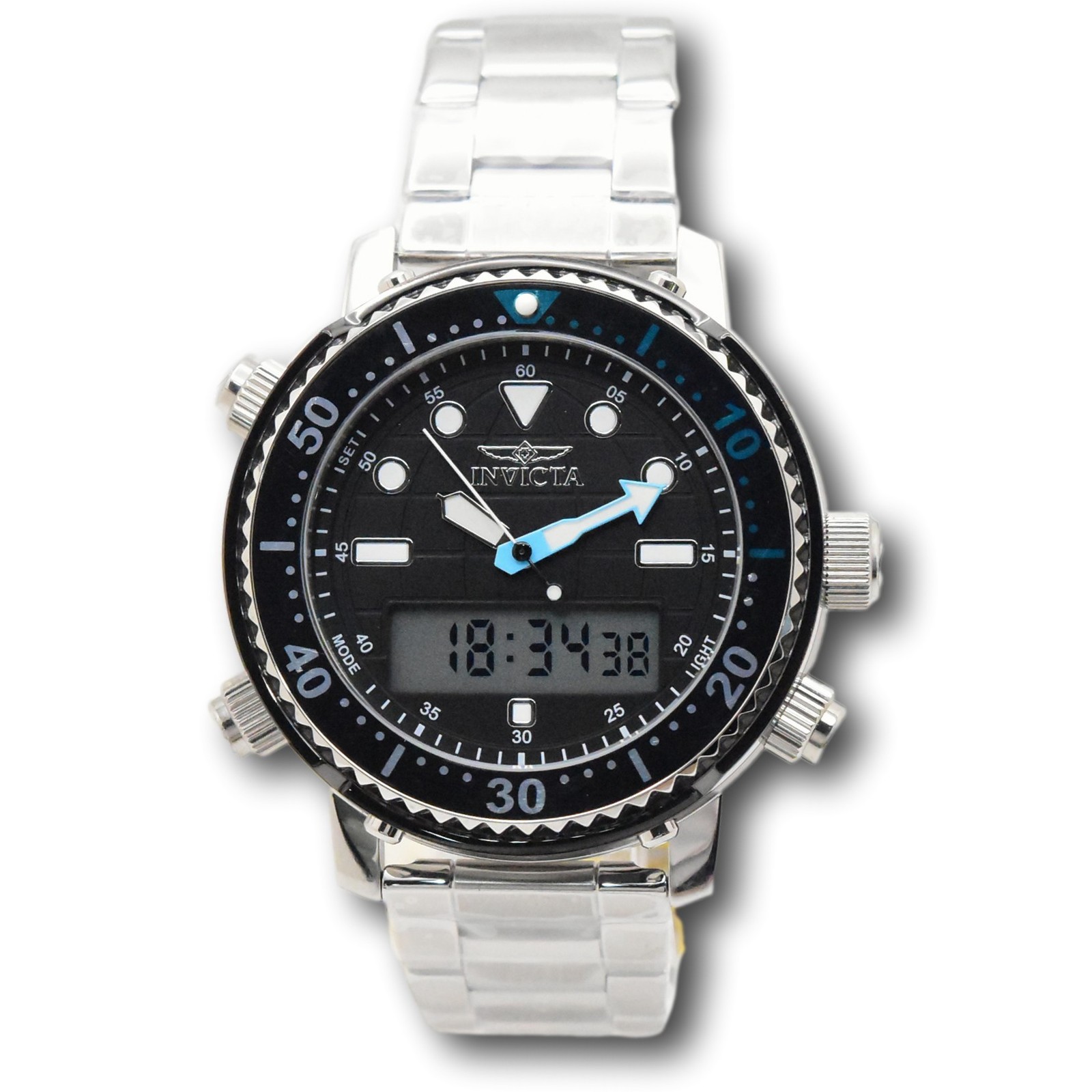 Invicta Pro Diver 46.5mm Men’s Stainless Ana-Digi Dual Time Watch 48370