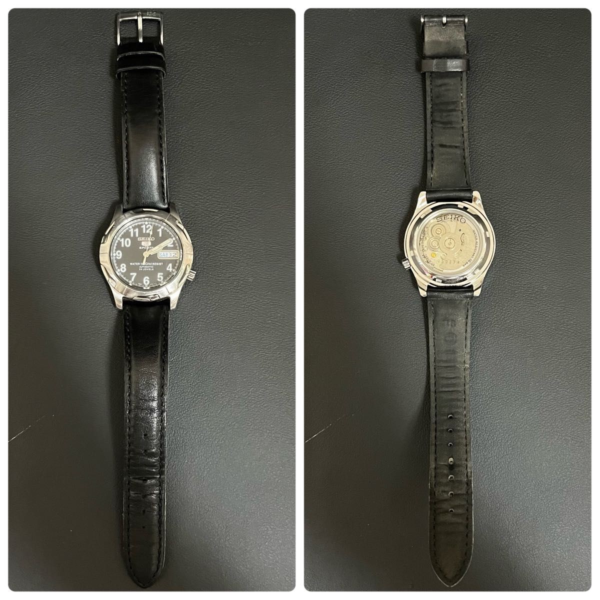 SEIKO 5 Sports 7S36-00B0 38mm See-Through Back 10ATM MORELLATO Leather Strap