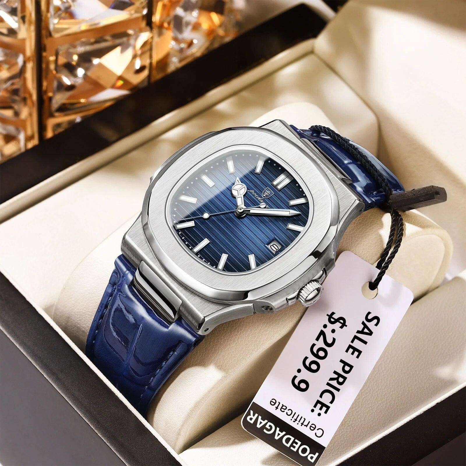 Poedagar Luxury Square Men Watch Date Waterproof Luminous Wristwatch