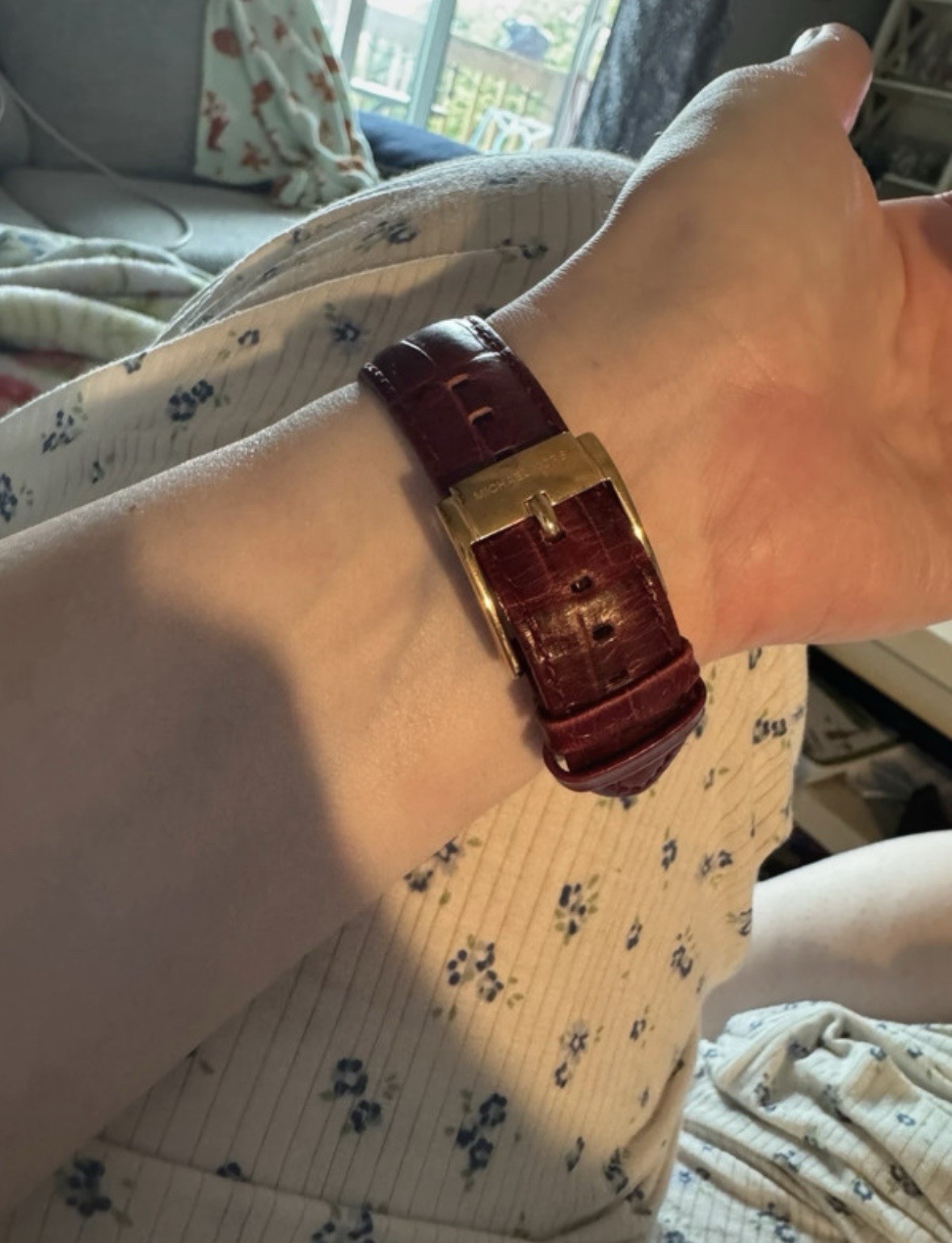 Michael Kors MK-3668 Women’s Burgundy Dial Crystal Bezel Leather Quartz Day/Date