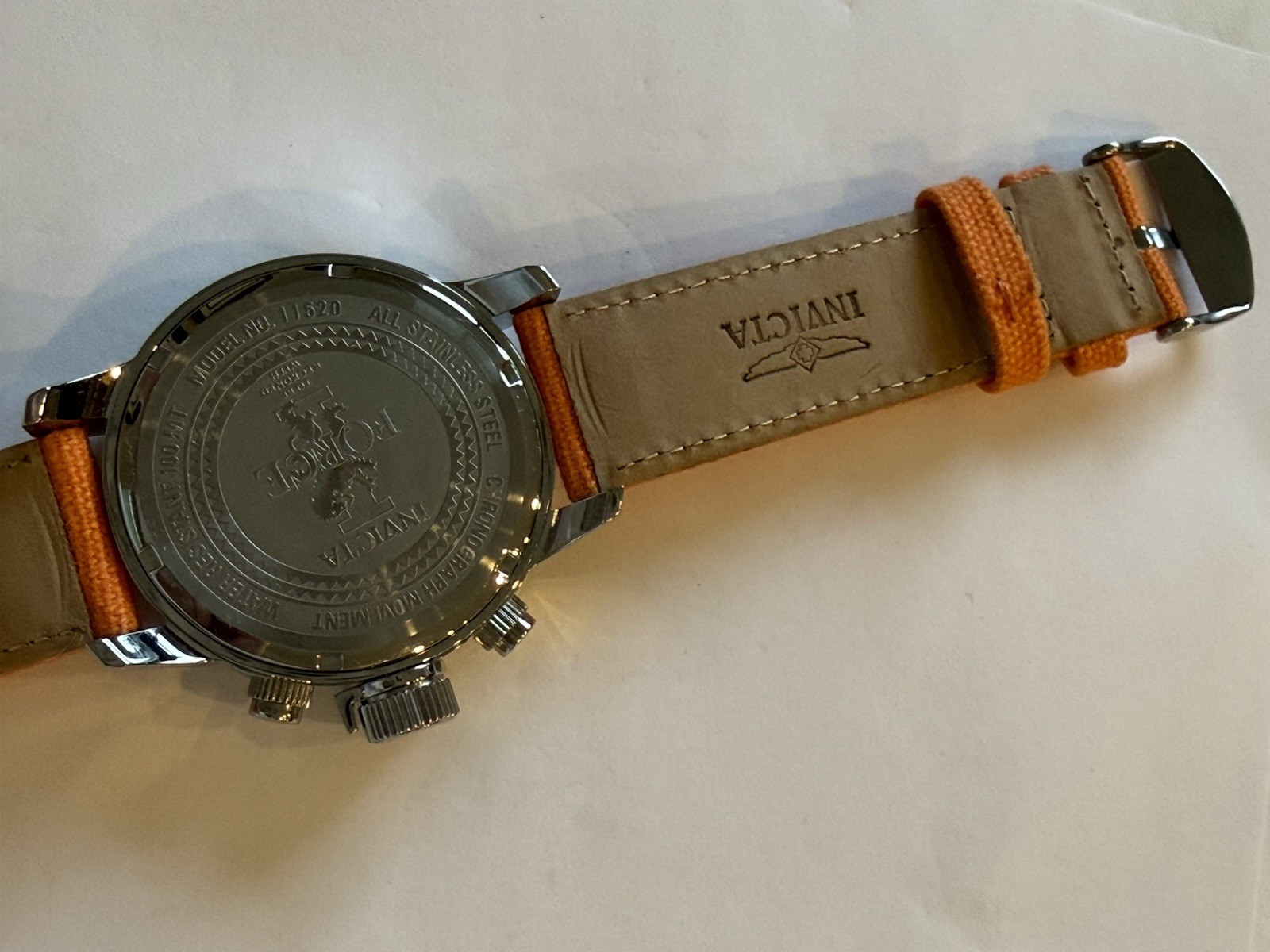 Invicta 11520 Men’s I Force Lefty Orange Canvas and Leather Strap Chrono Watch