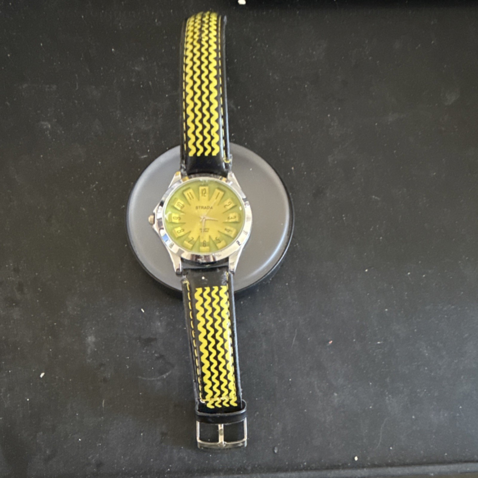 STRADA Project Vintage Silver SS Case Gold/Green Dial Strap Dial Moves Around