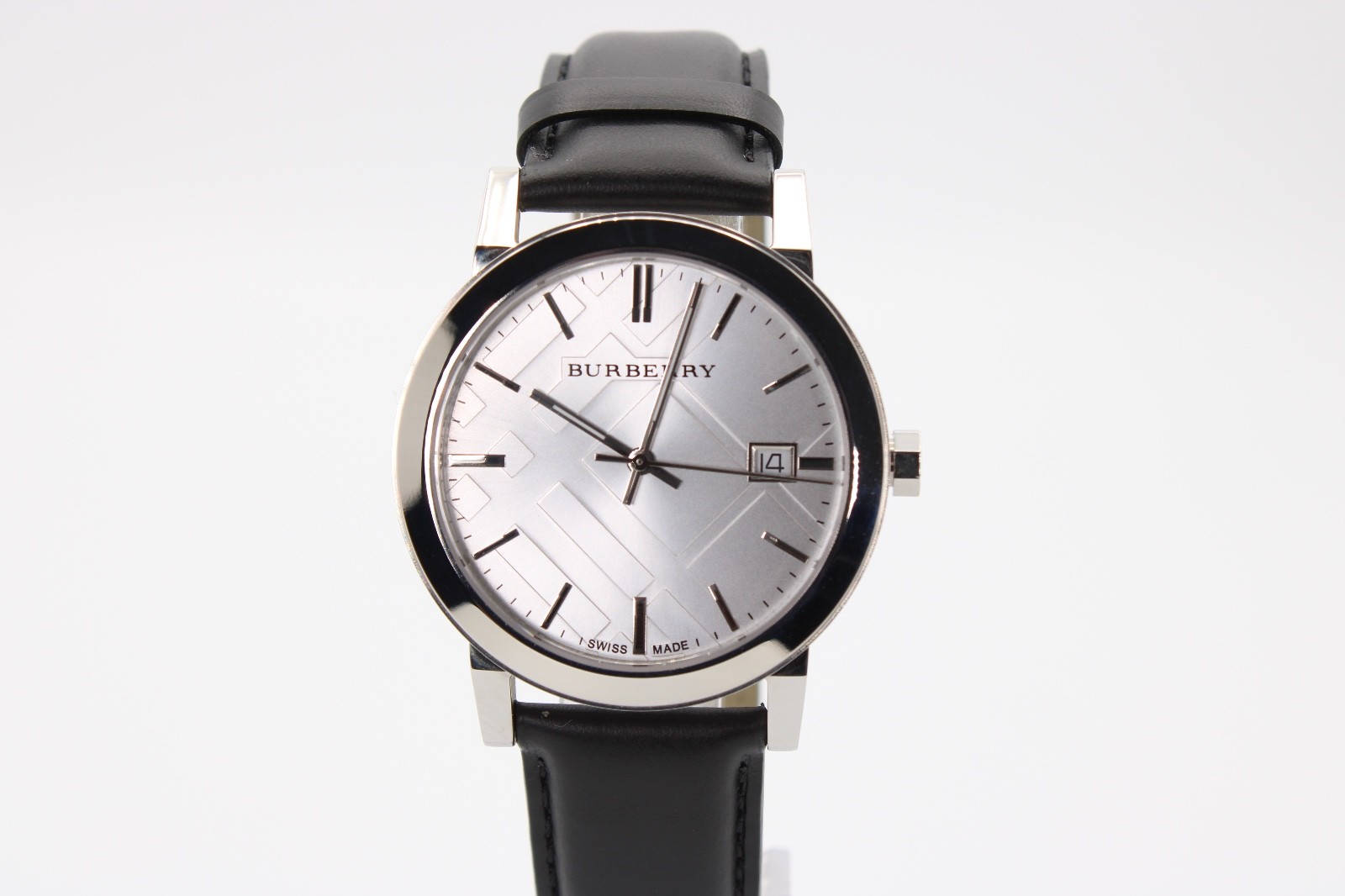 BURBERRY The City 38mmBU9008 Silver Dial Black Leather Strap