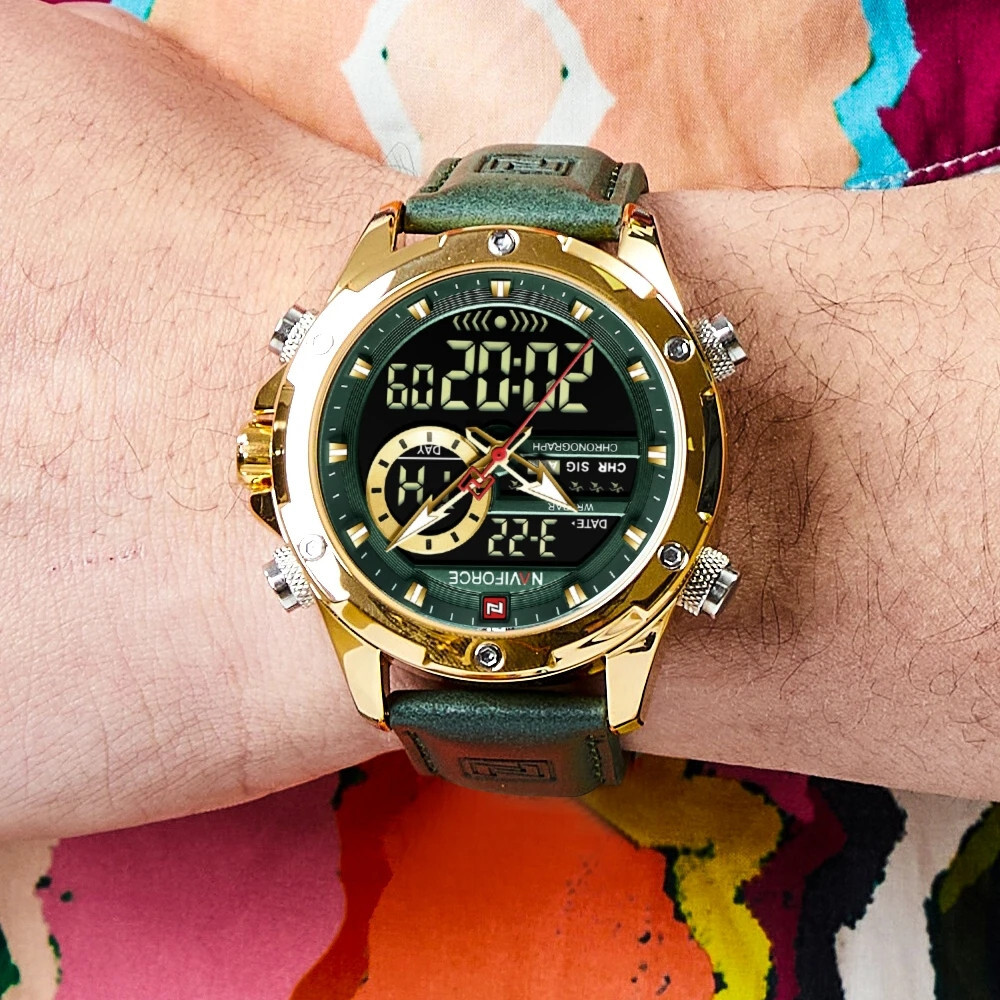 NAVIFORCE Men Digital Watch Chronograph Quartz Wristwatch LED Alarm Sport Watch