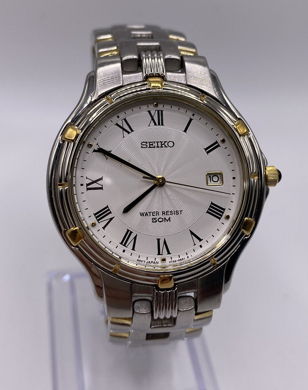Vintage Seiko 5 Bar V732-0631 2 Tones Stainless Steel Men’s Date Dial Watch