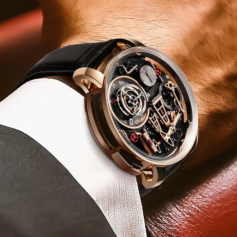 🔥USA🔥PINDU Men’s Watch 45.5mm Steel Sapphire Crystal Oil Pump P6673