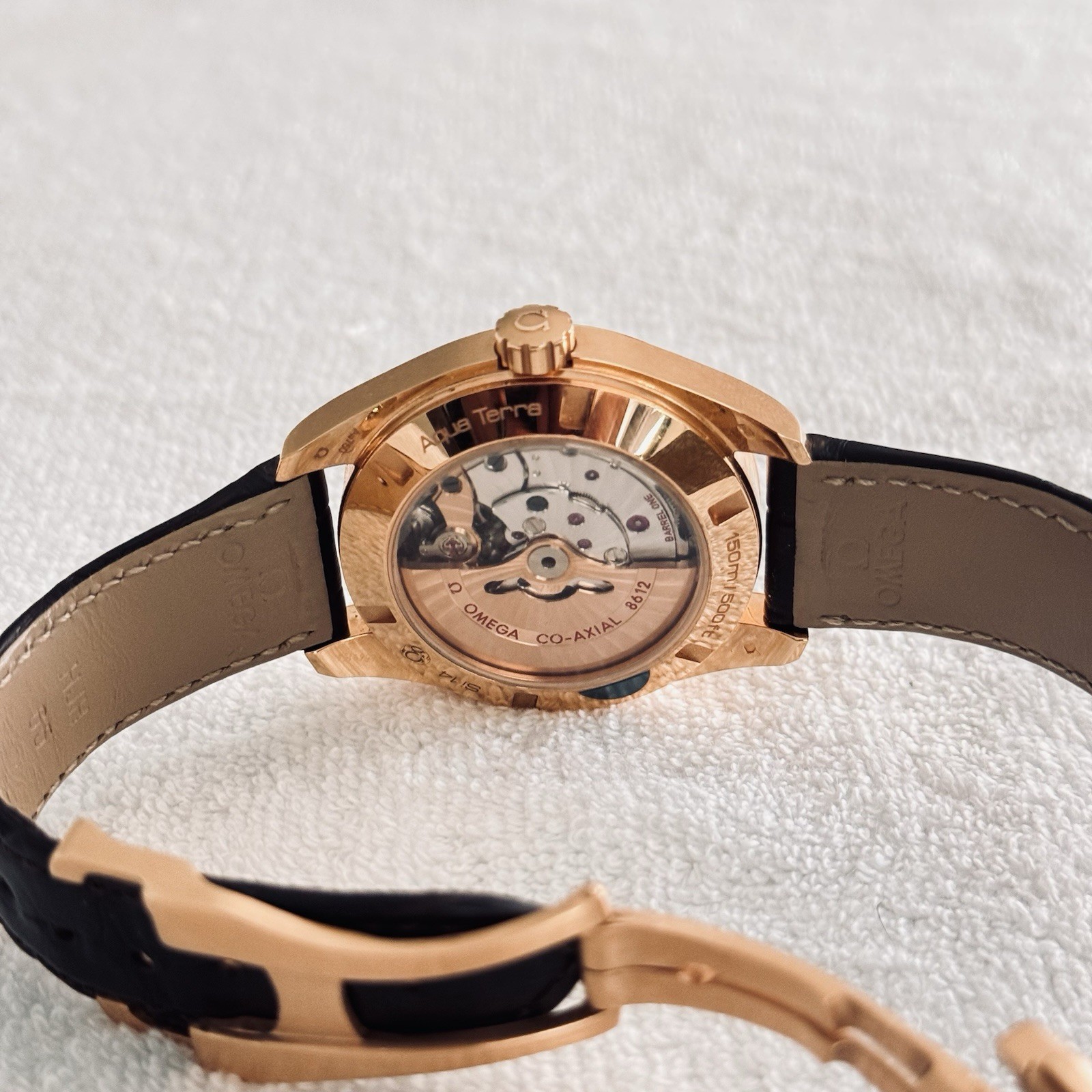 OMEGA Seamaster Aqua Terra Auto Chronometer Gold Gray Dial Black Leather Box