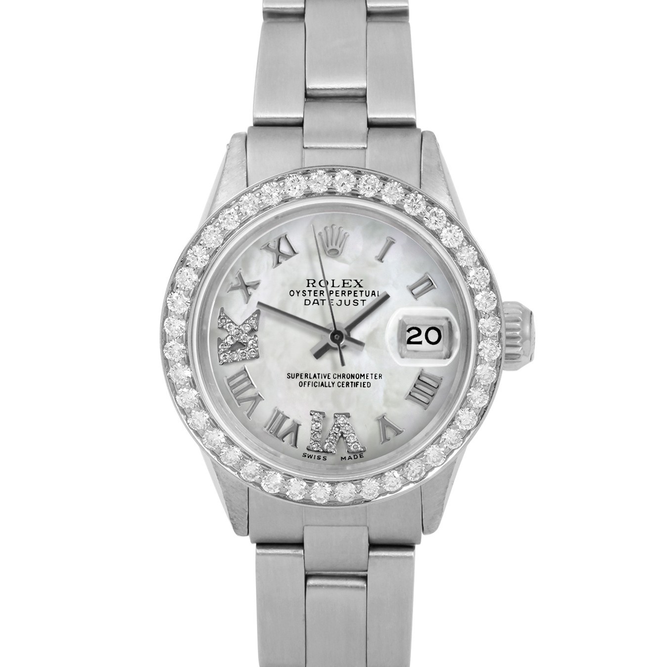 Rolex Ladies Datejust MOP Roman Diamond Dial Diamond Bezel Oyster Band