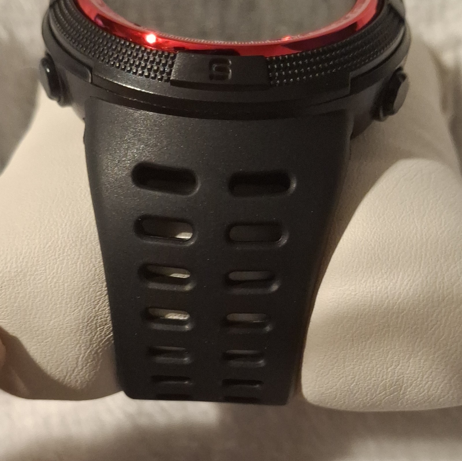 Activa Digital Quartz Sport Wristwatch Black Rubber Strap Red Bezel Box Manual