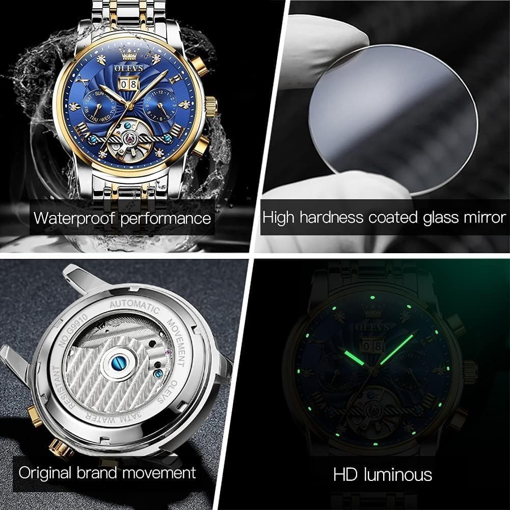 Automatic Men’s Skeleton Tourbillon Watch, Luxury Diamond Dress Wristwatch, Wate