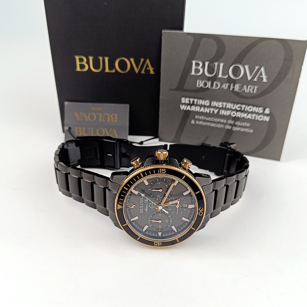Men’s Bulova Marine Star 98B302 Black Dial Stainless Chronograph Quartz Watch