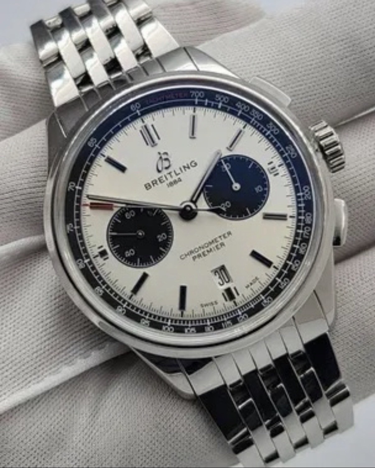 Breitling Premier Chronograph 42MM Silver Dial Steel Bracelet AB0118221G1A1