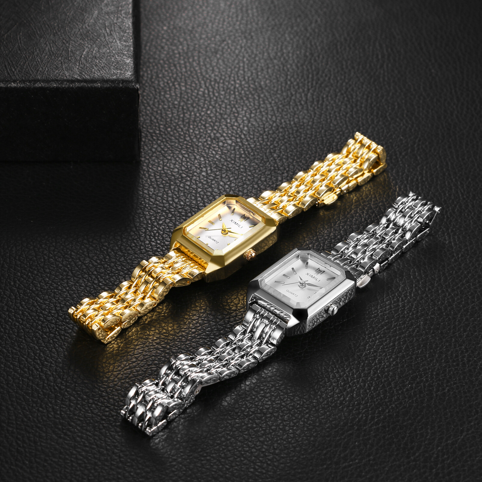 Women Stainless Steel Simple Square Dial Adjustable Band Quartz Dress WristWatch