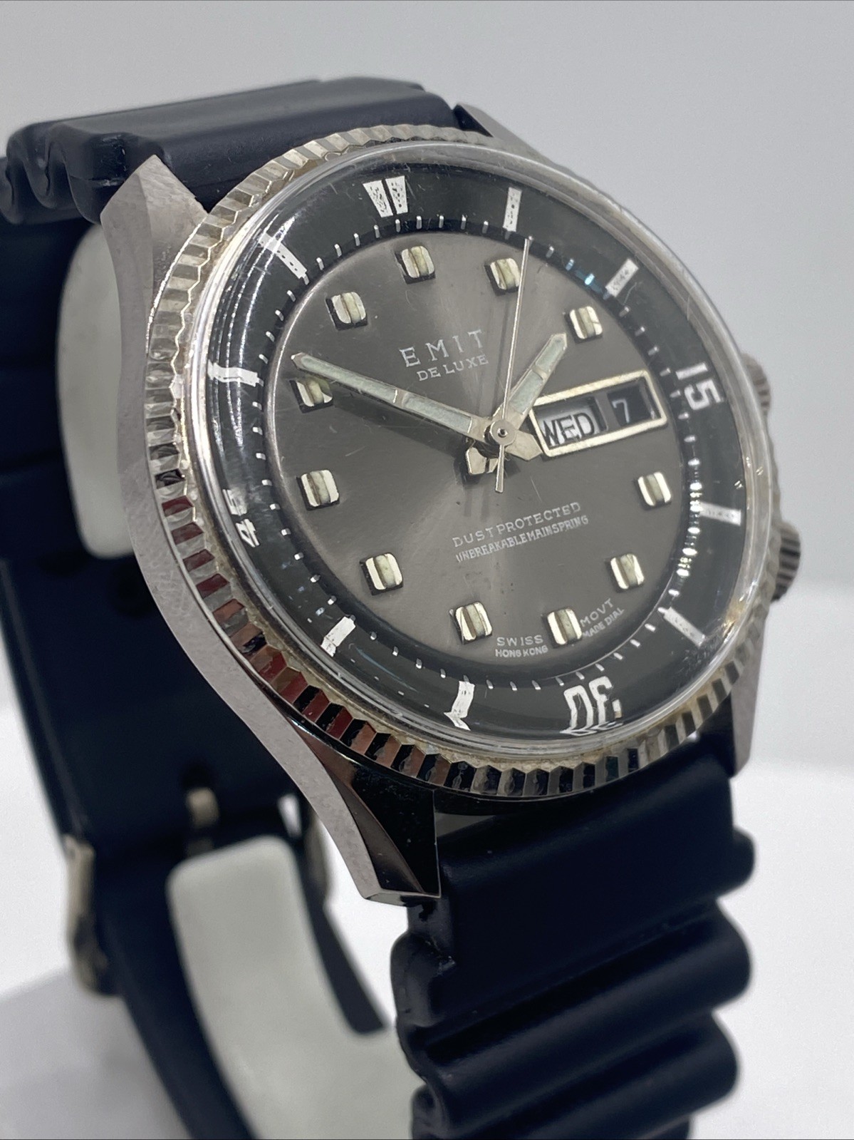 Emit De Luxe Swiss Dive Style Watch Wind Dive Watch Works Needs Service Runs