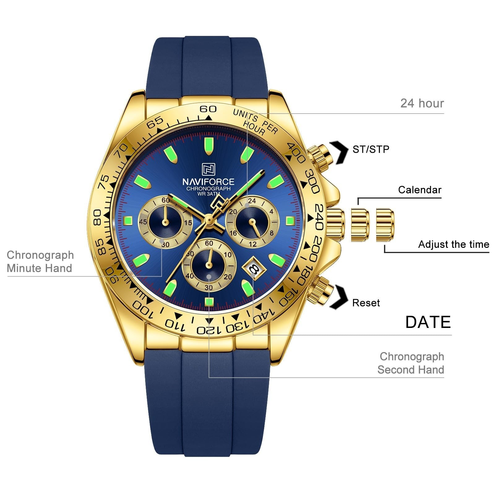 NAVIFORCE Men’s Business Chronograph Watch – Waterproof 3ATM, Silicone Strap