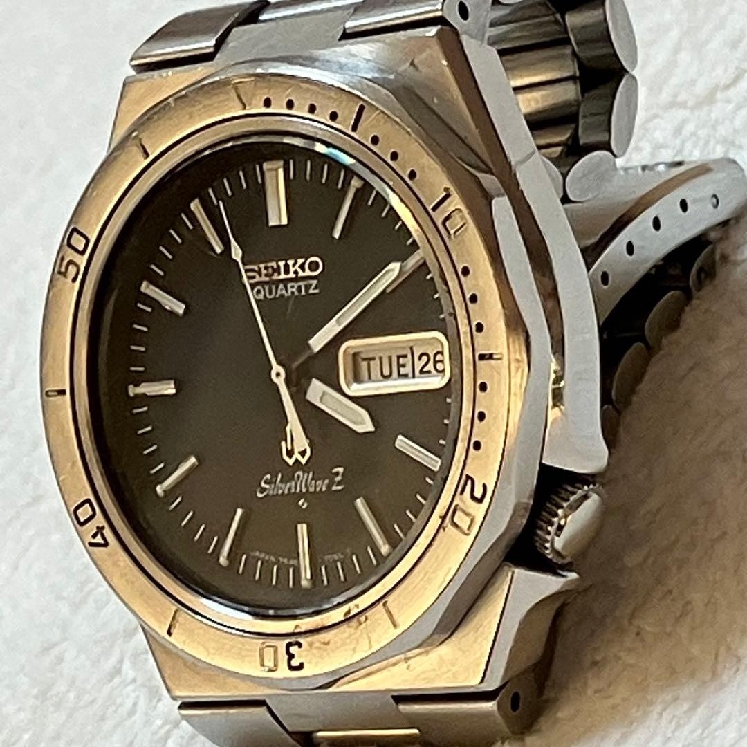 SEIKO Silver Wave Z Diver Style Quartz Watch Blue Dial 1970th Used Japan