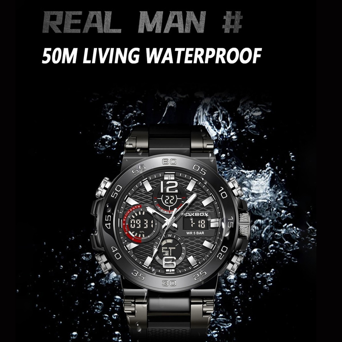 Men’s Watch Big Dial Quartz Digital Analog Luminous Waterproof Sports Wristwatch