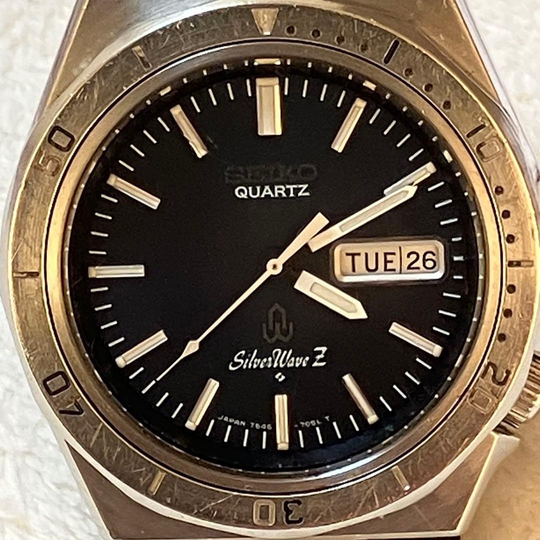SEIKO Silver Wave Z Diver Style Quartz Watch Blue Dial 1970th Used Japan