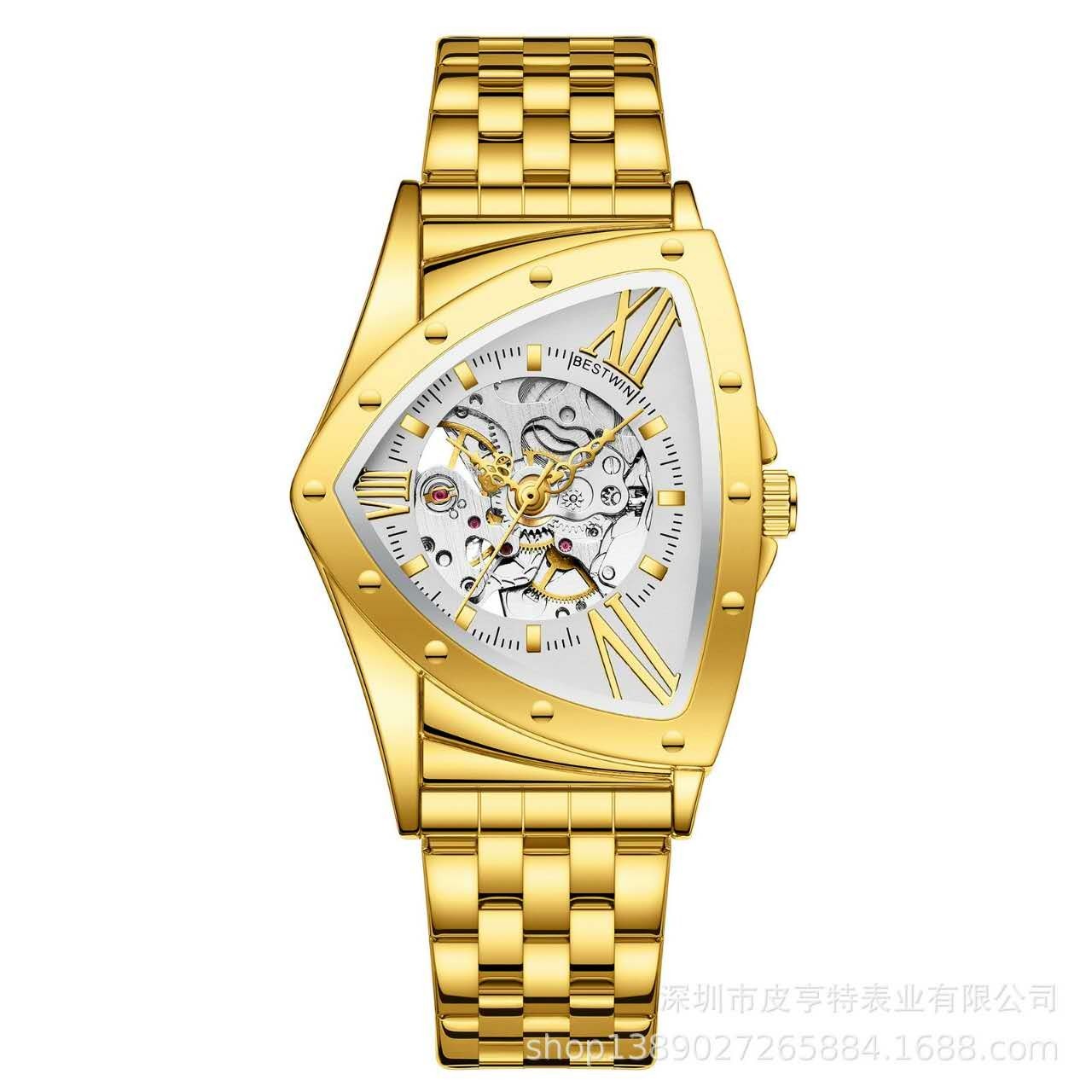 Men’s Triangular Skeleton Watch — Fully Automatic Mechanical, Water-Resi