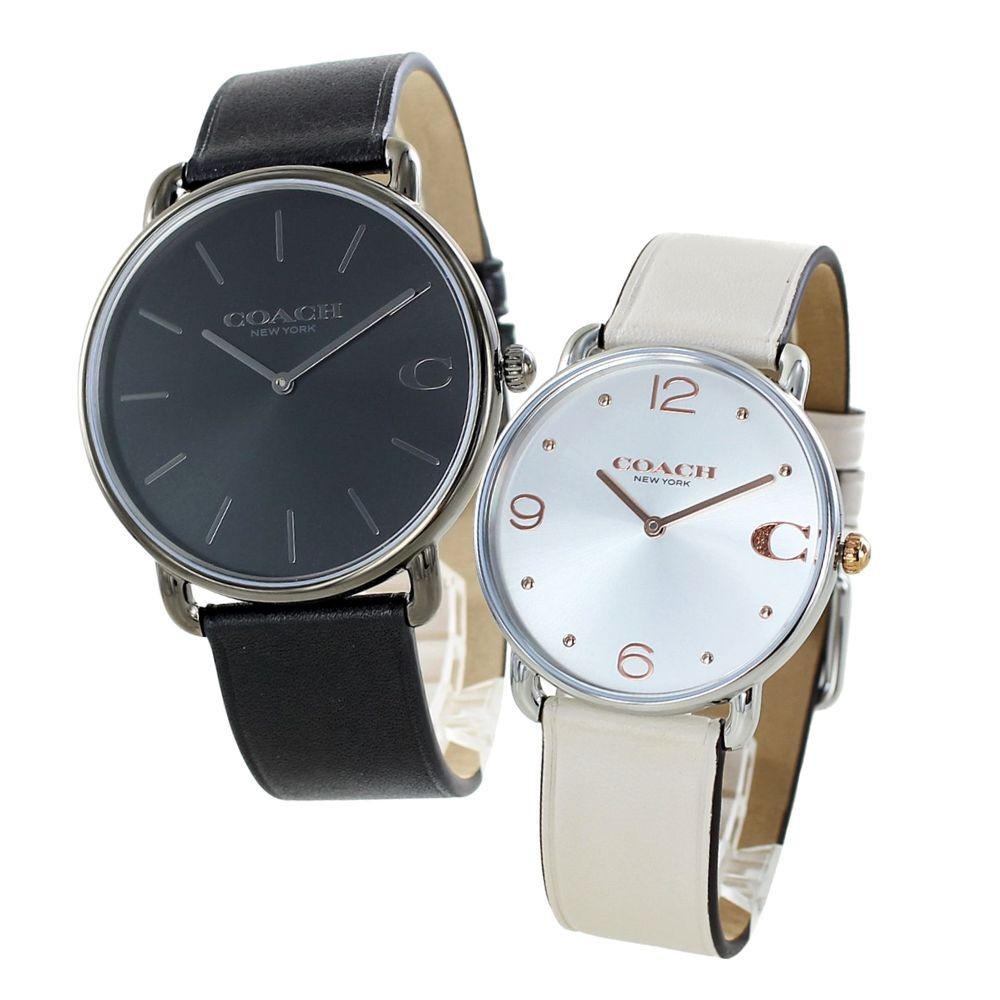 Pair Watch Brand Coach Wristwatch Pair Wristwatch Leather Strap Black Ivory Pair
