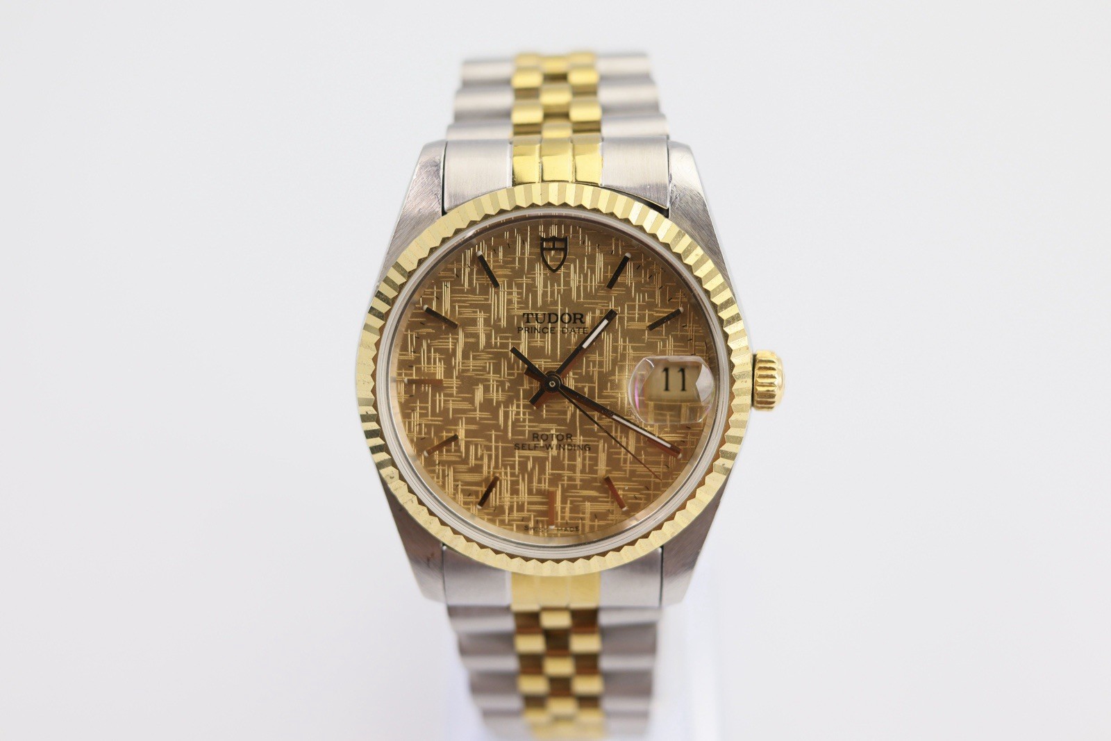 Tudor Rolex Prince Date 74033 Gold Linen Dial 18K Crown Jubilee Watch Vintage