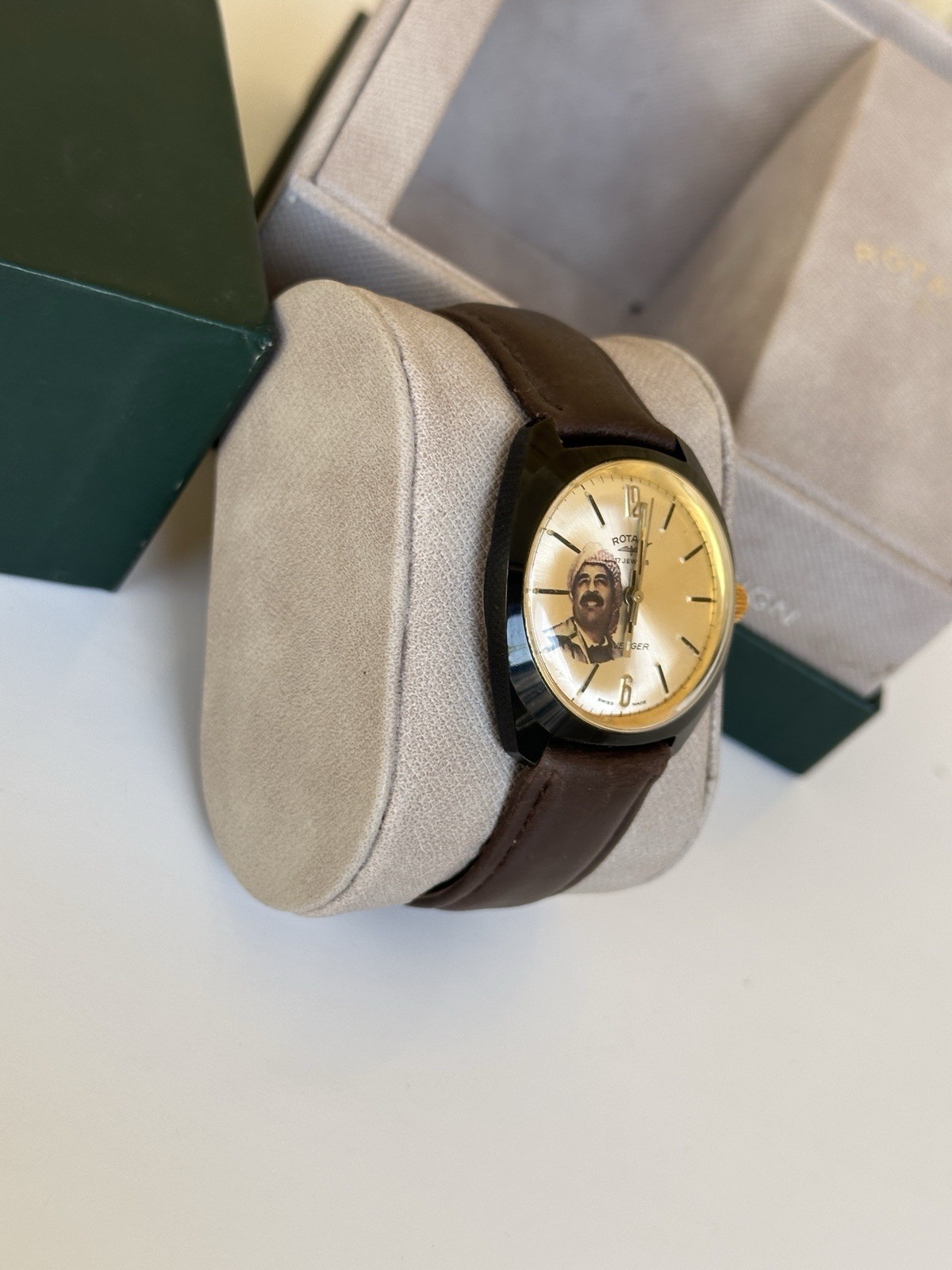 Vintage Rotary Saddam Hussein Iraq Portrait Watch Manual Wind 36mm Boxed 1970s