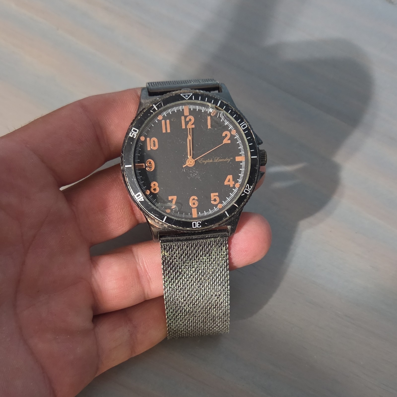 English Laundry Analog Quartz Watch Black Dial Silver SS Mesh Band 30m
