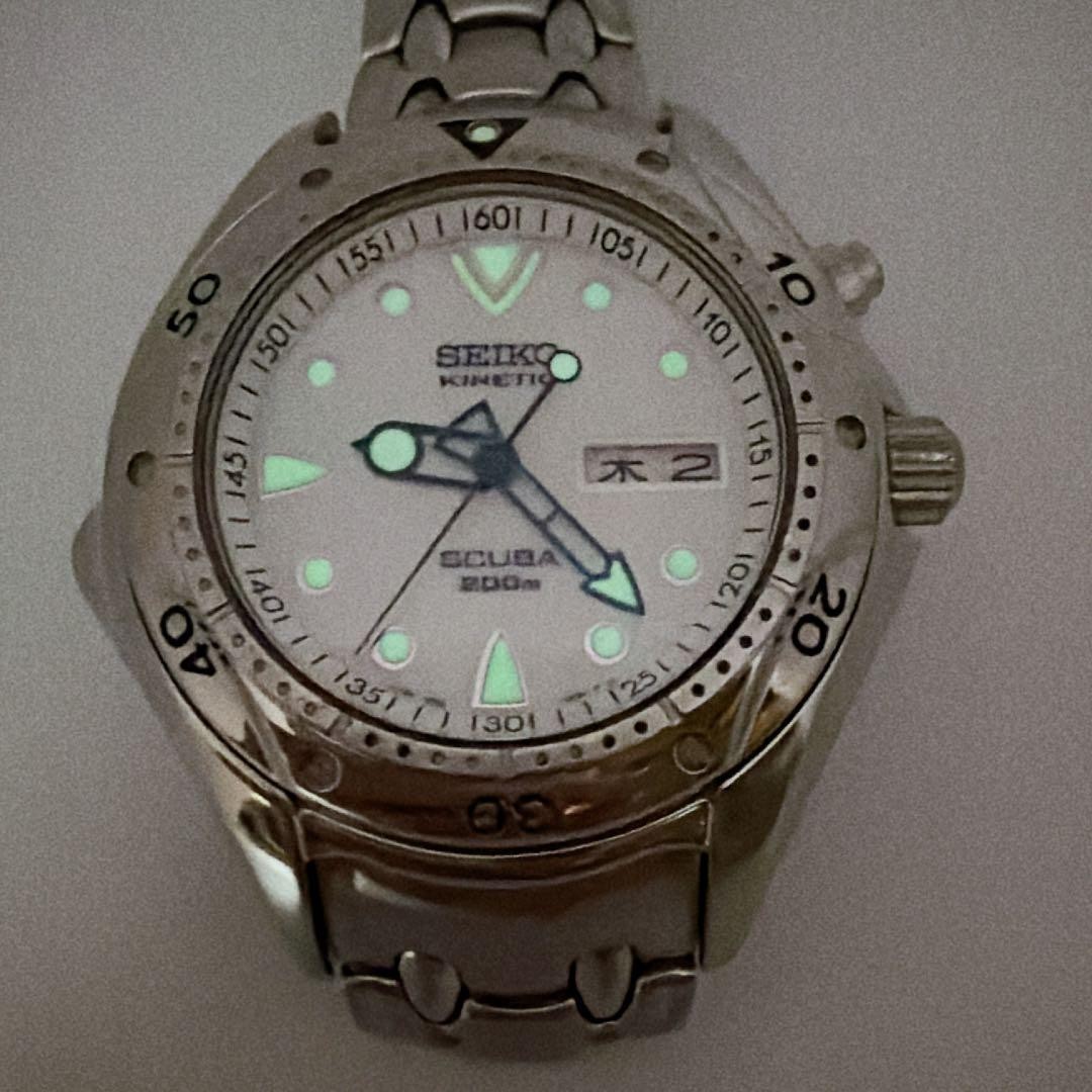 SEIKO Kinetic Scuba Diver Watch Date Genuine Cleaned New Battery Used Japan